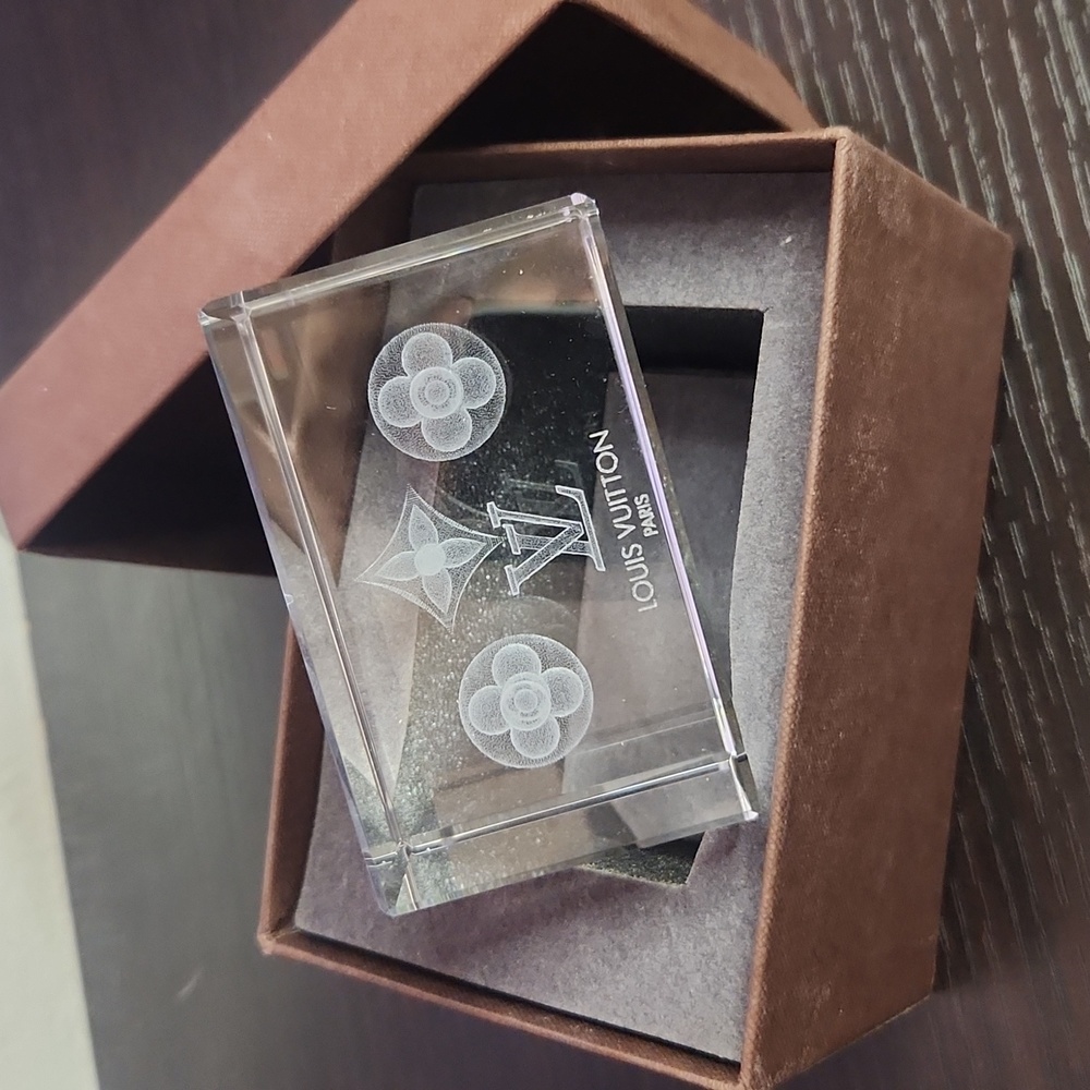 LV Glass Paperweight, 3D Laser Cut Monogram Logo
